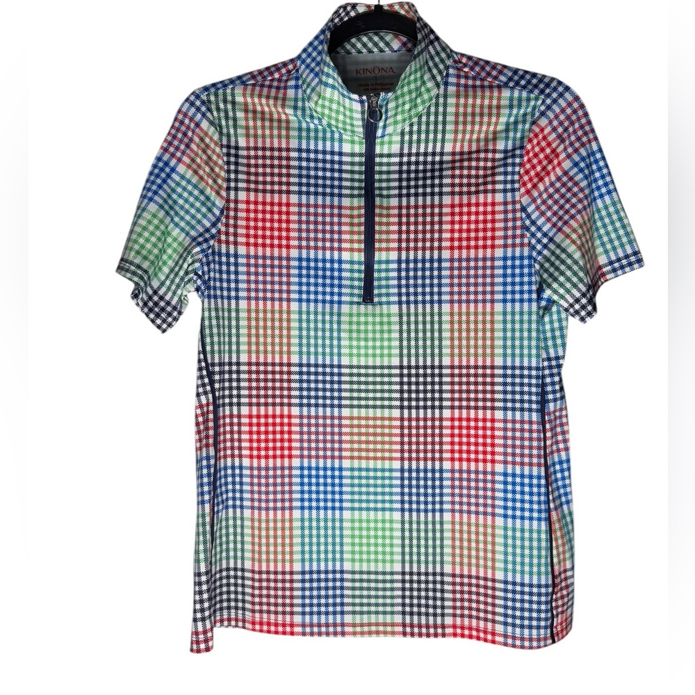 KINONA Plaid Short Sleeve Golf Shirt Women Small Mulitcolored Performance Summer